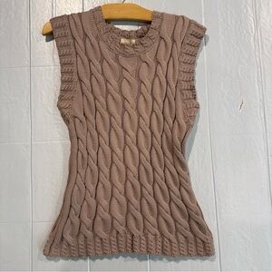Elie Tahari Mauve Cable Knit Sleeveless Crewneck Sweater
